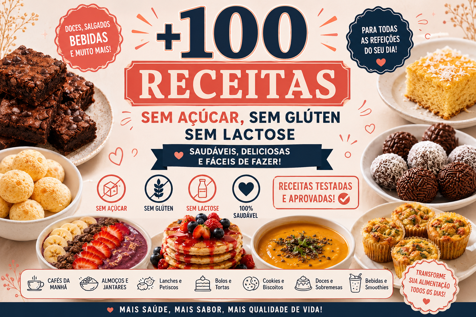 +100 Receitas Sem Açúcar, Sem Glúten e Sem Lactose